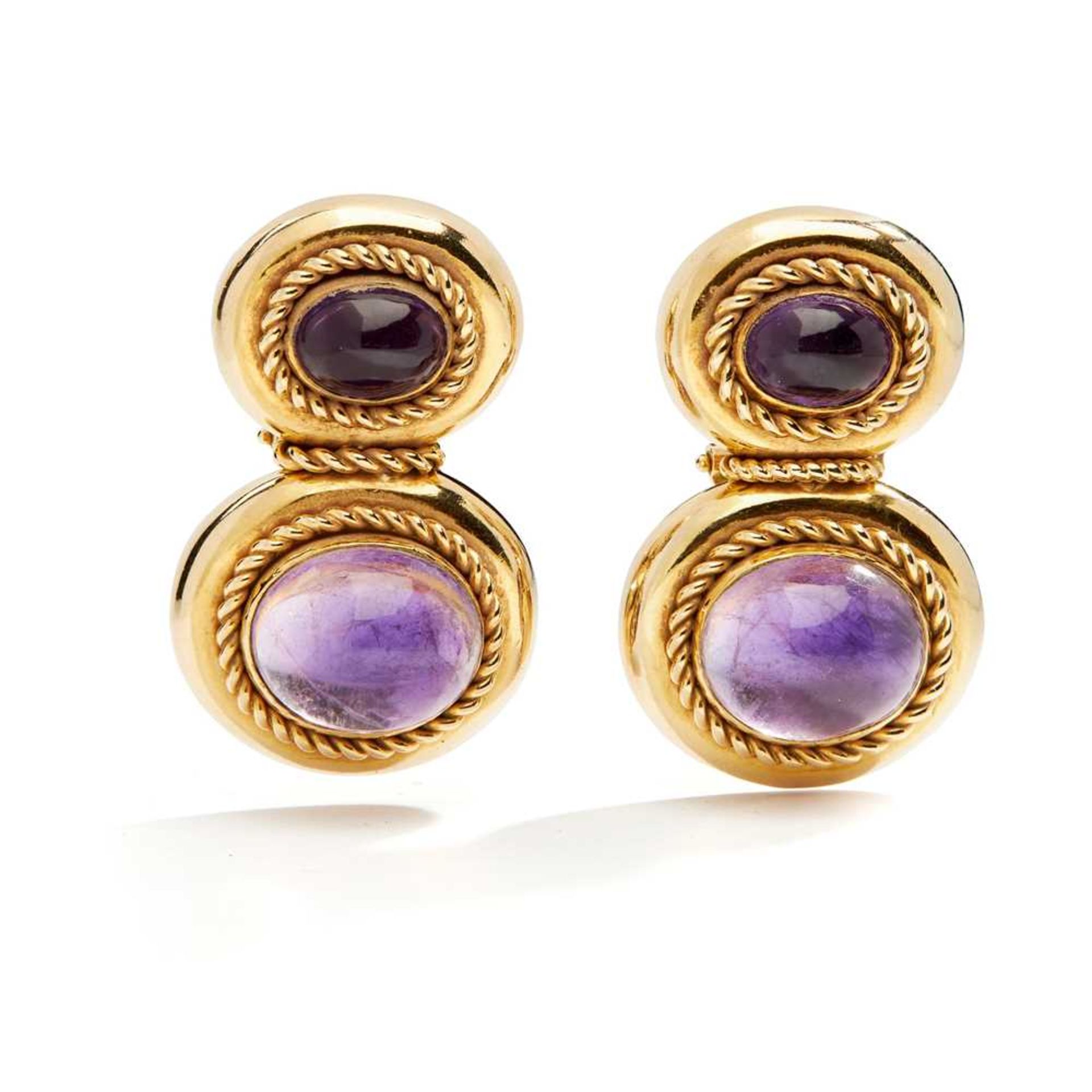 A pair of amethyst earrings, by Kiki McDonough