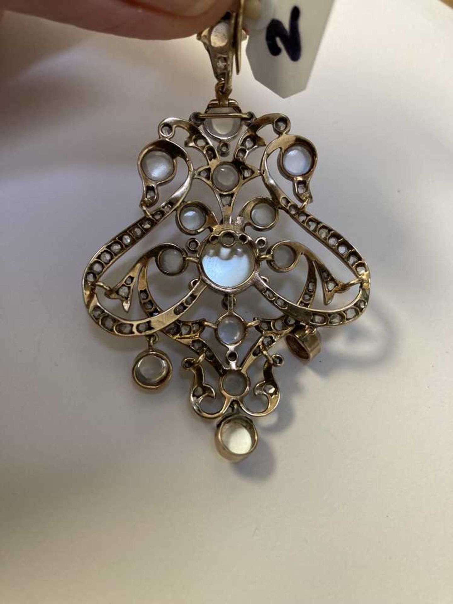 A late 19th century moonstone and diamond pendant - Image 2 of 3