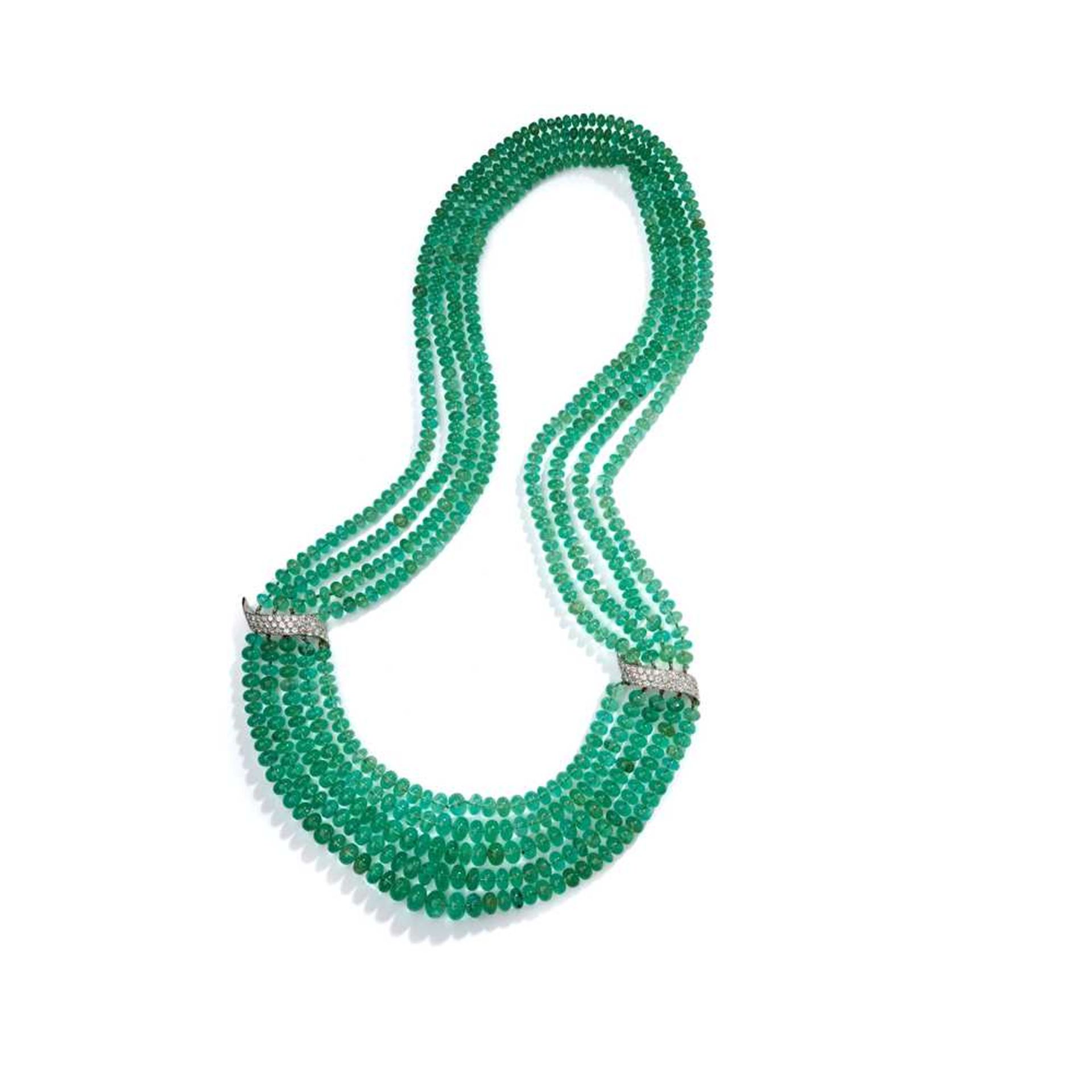 An emerald and diamond bead necklace - Image 2 of 2