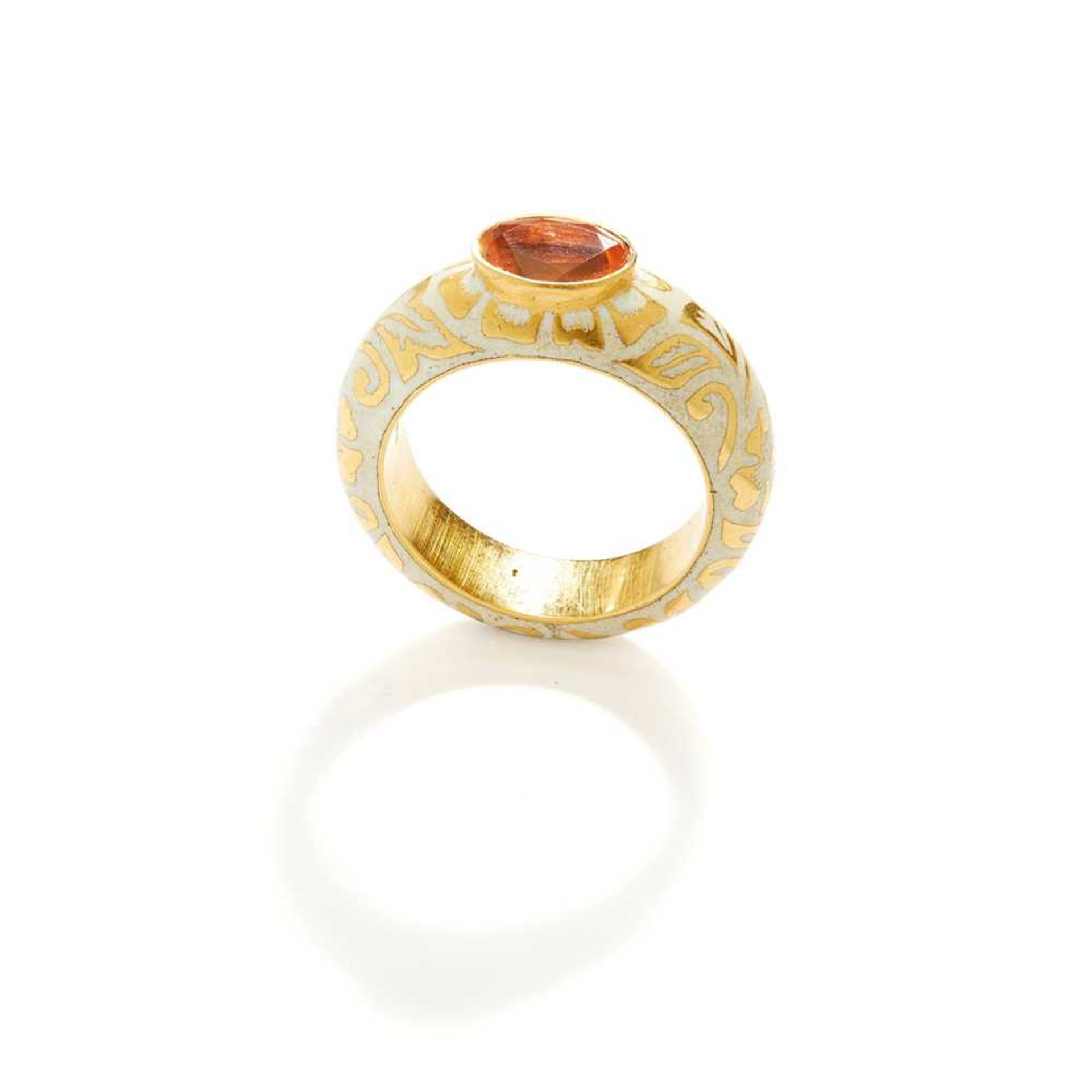 A fire opal and enamel single-stone ring - Image 2 of 2