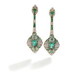 A pair of emerald and diamond earrings