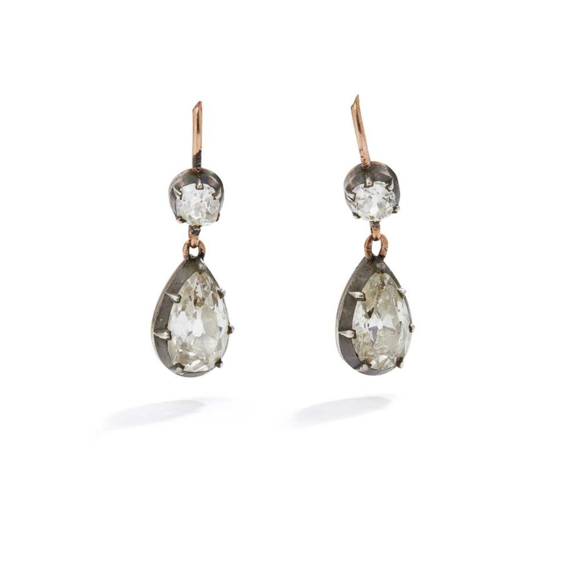 A pair of mid 19th century diamond earrings