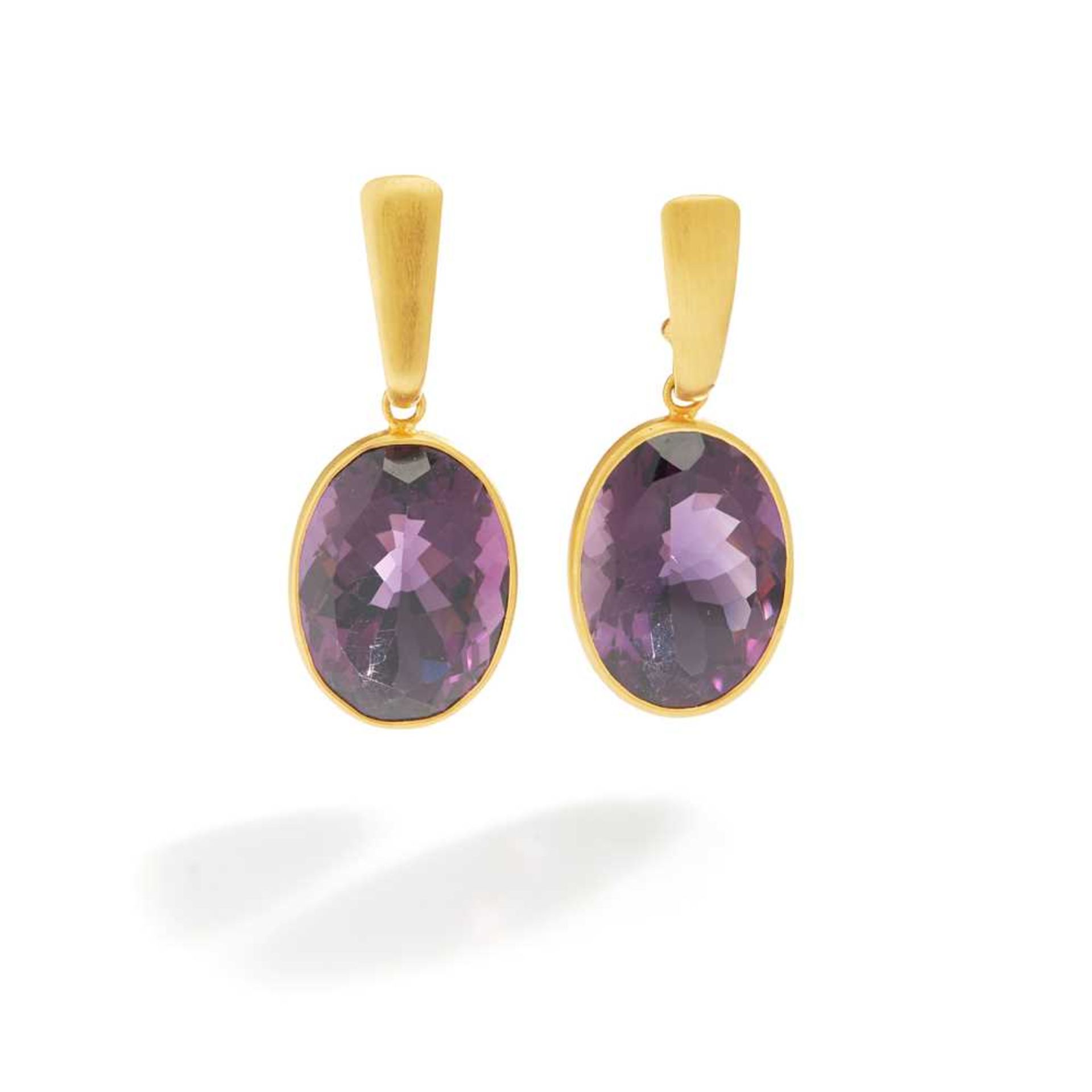 A pair of amethyst earrings