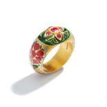 An Indian ruby and enamel dress ring