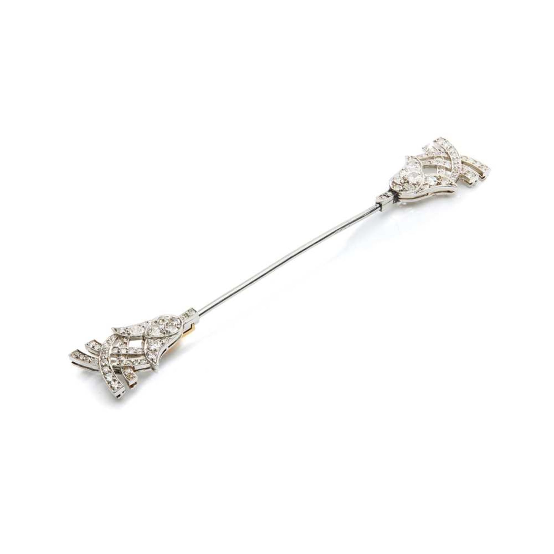 An Art Deco diamond-set platinum jabot pin, circa 1925