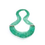 An emerald and diamond bead necklace
