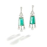 A pair of emerald and diamond pendent earrings, by Fei Liu