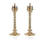 MANNER OF HARDMAN & CO. PAIR OF GOTHIC REVIVAL NEWEL CANDLESTICKS, CIRCA 1890