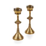 ENGLISH PAIR OF GOTHIC REVIVAL CANDLESTICKS, CIRCA 1870