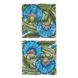 WILLIAM DE MORGAN (1839-1917) PAIR OF 8 INCH DOUBLE CARNATION TILES, LATE 1890s
