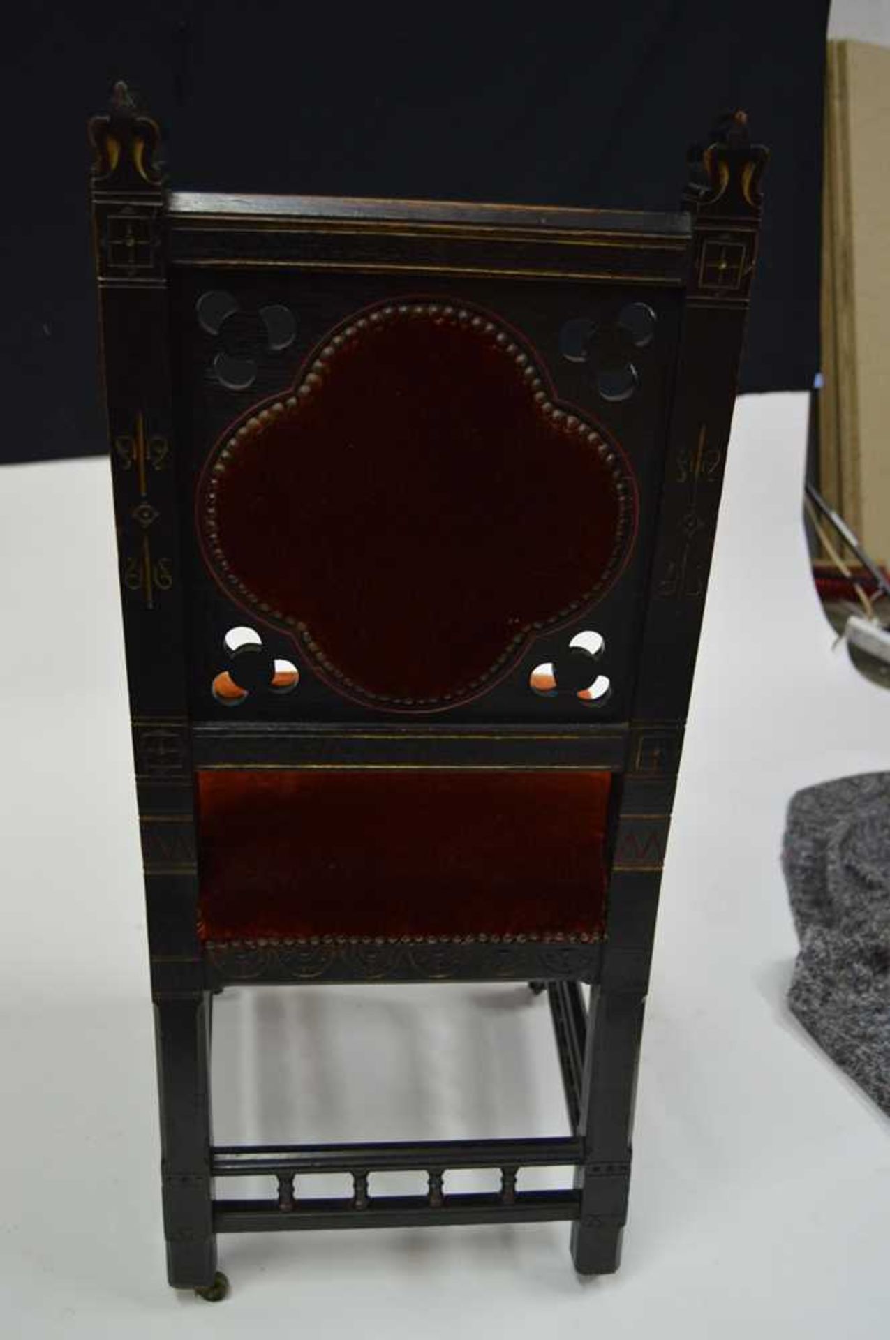 JOHN MOYR SMITH (1839-1912) (ATTRIBUTED DESIGNER) FOR COX & SON, LONDON GOTHIC REVIVAL SIDE CHAIR, - Image 7 of 18