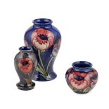 MOORCROFT POTTERY ‘BIG POPPY’ MINIATURE BALUSTER VASE, CIRCA 1925