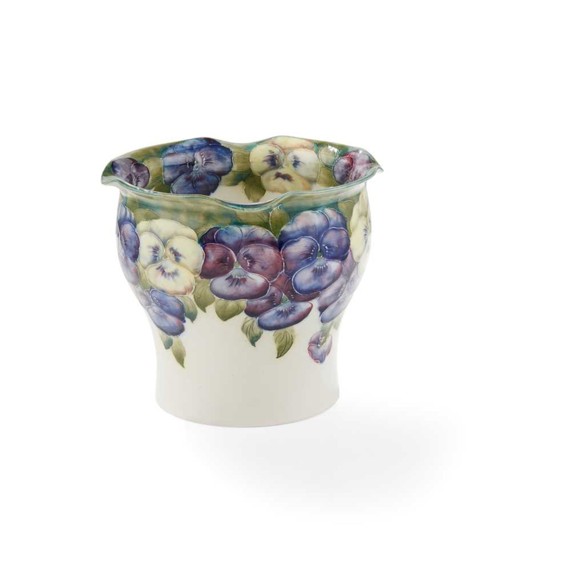 WILLIAM MOORCROFT (1872-1945) FOR JAMES MACINTYRE & CO. ‘PANSIES’ PATTERN FLOWER POT, CIRCA 1910