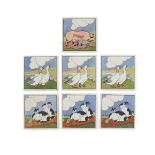 E. E. STRICKLAND FOR CARTER & CO., POOLE SET OF SEVEN 'FARMYARD SERIES' TILES, CIRCA 1925-30