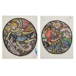 JOSEPH E. NUTTGENS (1892-1982) PAIR OF STAINED GLASS CARTOONS, DATED 1979