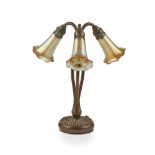 TIFFANY STUDIOS, NEW YORK THREE-LIGHT ‘LILY’ TABLE LAMP, CIRCA 1910