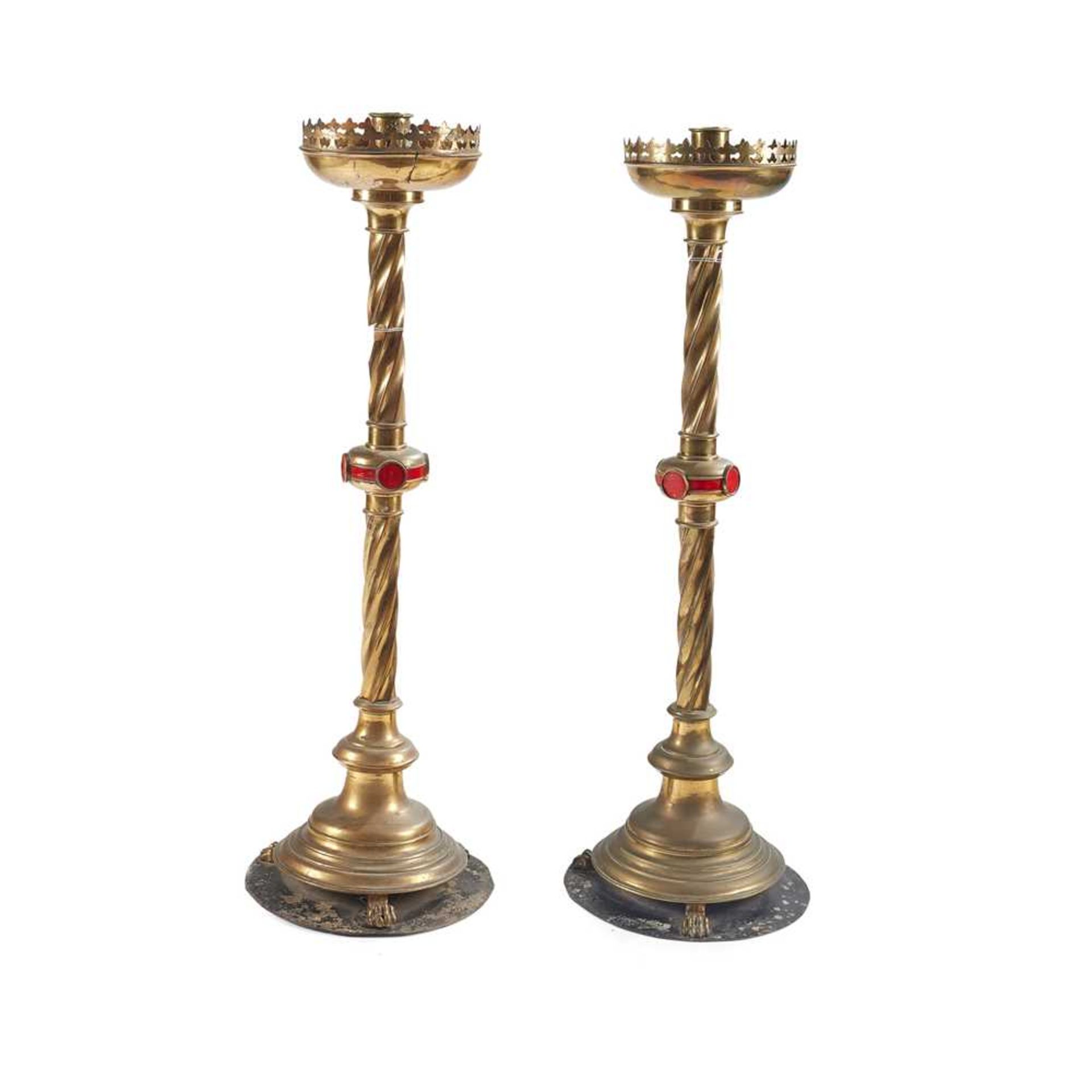 ENGLISH PAIR OF GOTHIC REVIVAL ALTAR CANDLESTICKS, CIRCA 1870 - Image 2 of 2