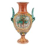 CARLO MANZONI (1855-1910) FOR MINERVA ART WARE MANUFACTURERS LARGE TWIN-HANDLED VASE, CIRCA 1897