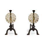 MANNER OF THE ARTIFICER’S GUILD PAIR OF ARTS & CRAFTS ANDIRONS, CIRCA 1920