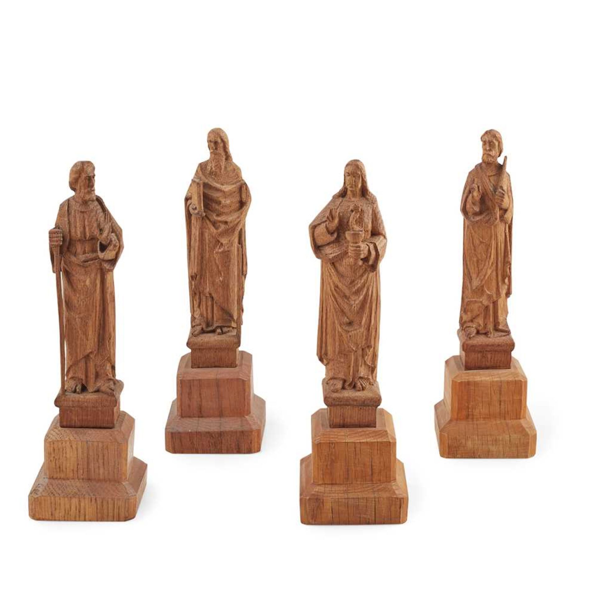 WILLIAM AND ALEXANDER CLOW, EDINBURGH (ATTRIBUTED MAKERS) GROUP OF FOUR ARTS & CRAFTS FIGURES, CIRCA