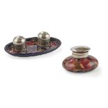 WILLIAM MOORCROFT (1872-1945) FOR MOORCROFT POTTERY ‘POMEGRANATE’ PATTERN DOUBLE INKWELL, CIRCA 1915
