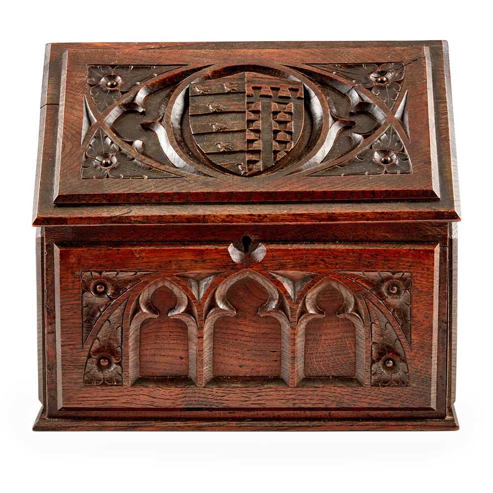 ENGLISH GOTHIC REVIVAL STATIONERY BOX, CIRCA 1890