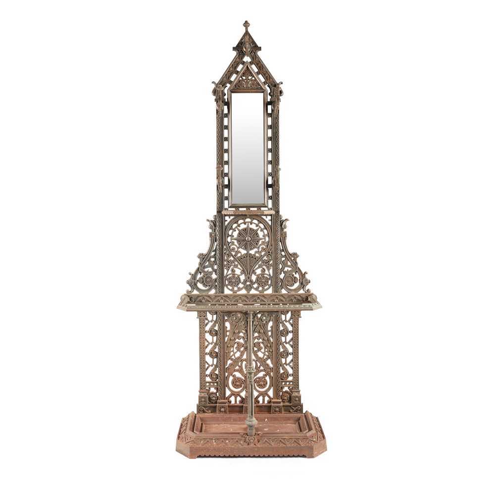 FALKIRK IRONWORKS, MANNER OF CHRISTOPHER DRESSER AESTHETIC MOVEMENT HALLSTAND, CIRCA 1880