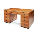 ENGLISH, MANNER OF GORDON RUSSELL ARTS & CRAFTS PEDESTAL DESK, CIRCA 1930