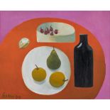 Mary Fedden O.B.E., R.A., R.W.A. (British 1915-2012) Black Bottle, Pear and Apples, 2009