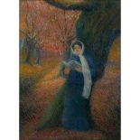 Achille Laugé (French 1861-1944) Lady Reading in Autumnal Landscape