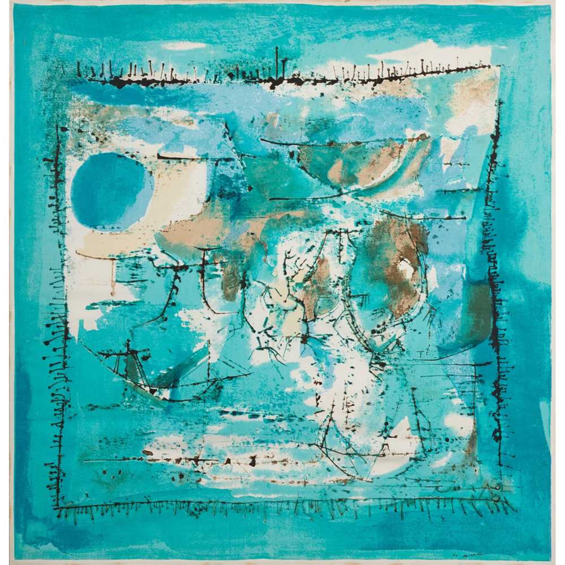 Zao Wou-Ki (Chinese / French 1921-2013) for Ascher 'Paysage Bleu' Scarf / Square, designed 1955