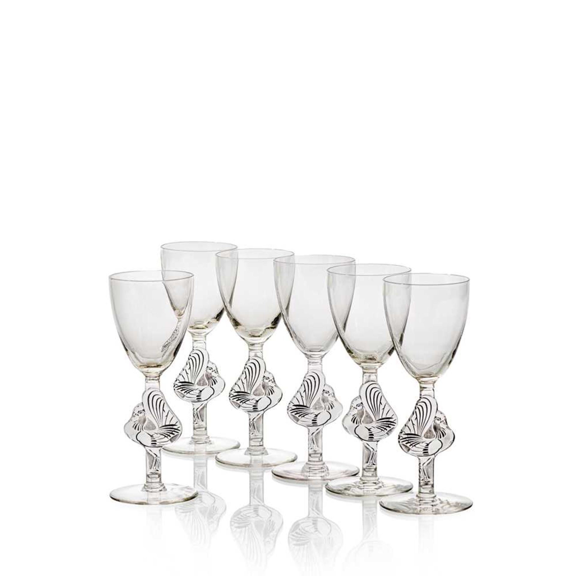 ‡ René Lalique (French 1860-1945) SIX WILLIAM COCKTAIL GLASSES, NO. 3762