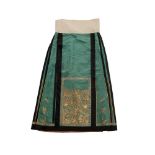 HAN CHINESE WOMAN'S EMBROIDERED GREEN SILK PLEATED SKIRT LATE QING DYNASTY-REPUBLIC PERIOD, 19TH-20T