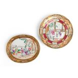 TWO GILT-DECORATED CANTON FAMILLE ROSE PLATES QING DYNASTY, 18TH-19TH CENTURY