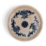 GE-TYPE CRACKLE-GLAZED WITH BLUE AND WHITE 'FLOWER' DISH QING DYNASTY, 18TH CENTURY