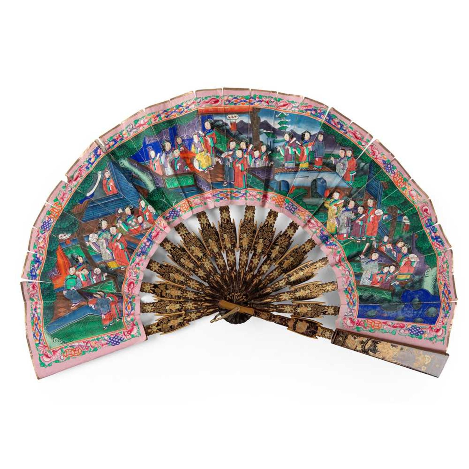 CANTON LACQUERED AND PAPER 'TELESCOPIC' FAN QING DYNASTY, MID-19TH CENTURY - Image 2 of 4