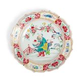 FAMILLE ROSE 'IMMORTAL' FOLIATED PLATE QING DYNASTY, 18TH CENTURY