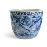 LARGE BLUE AND WHITE 'DEER' BASIN MING DYNASTY, 16TH-17TH CENTURY