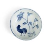 BLUE AND WHITE 'ROOSTER AND BAMBOO' BOWL QING DYNASTY, KANGXI PERIOD