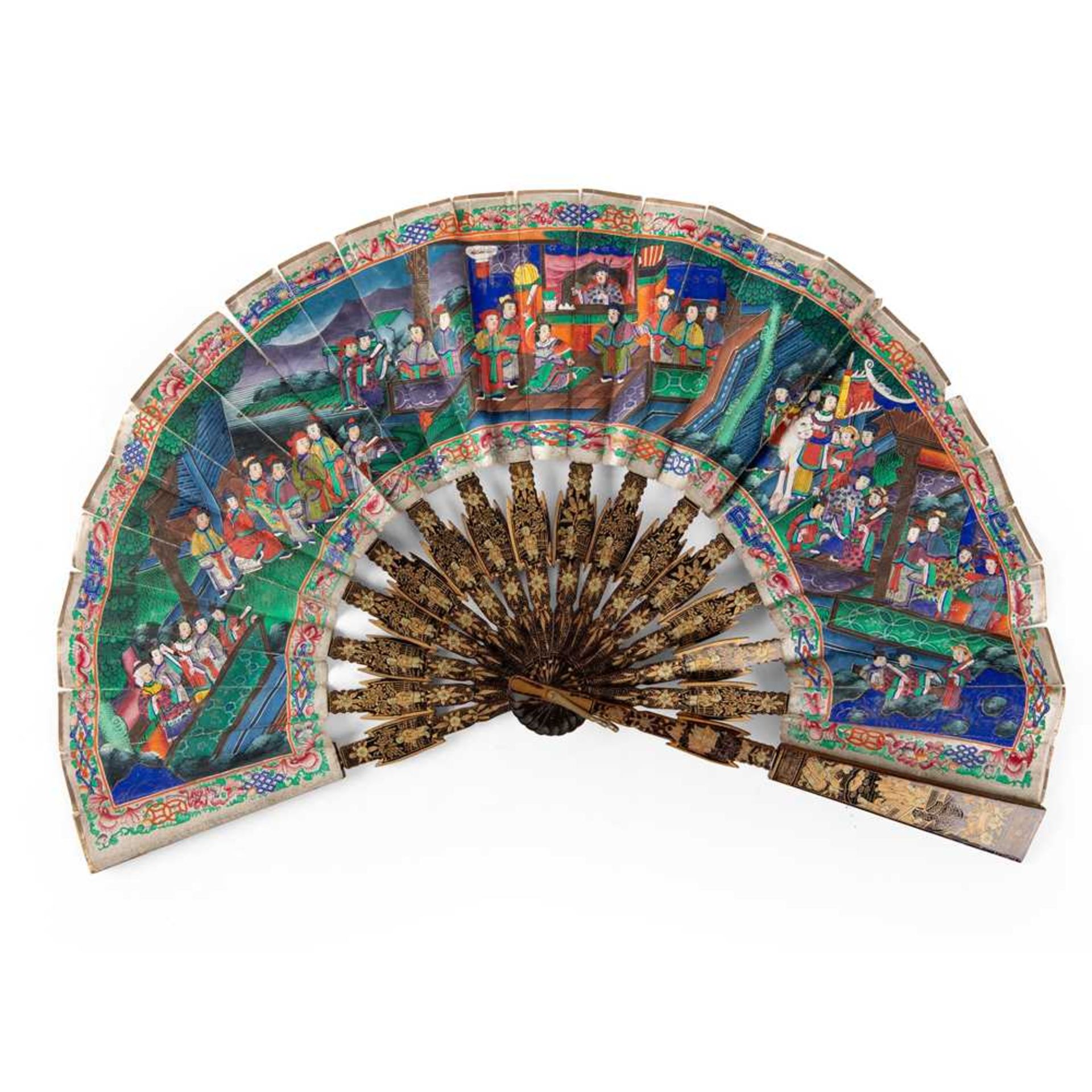 CANTON LACQUERED AND PAPER 'TELESCOPIC' FAN QING DYNASTY, MID-19TH CENTURY