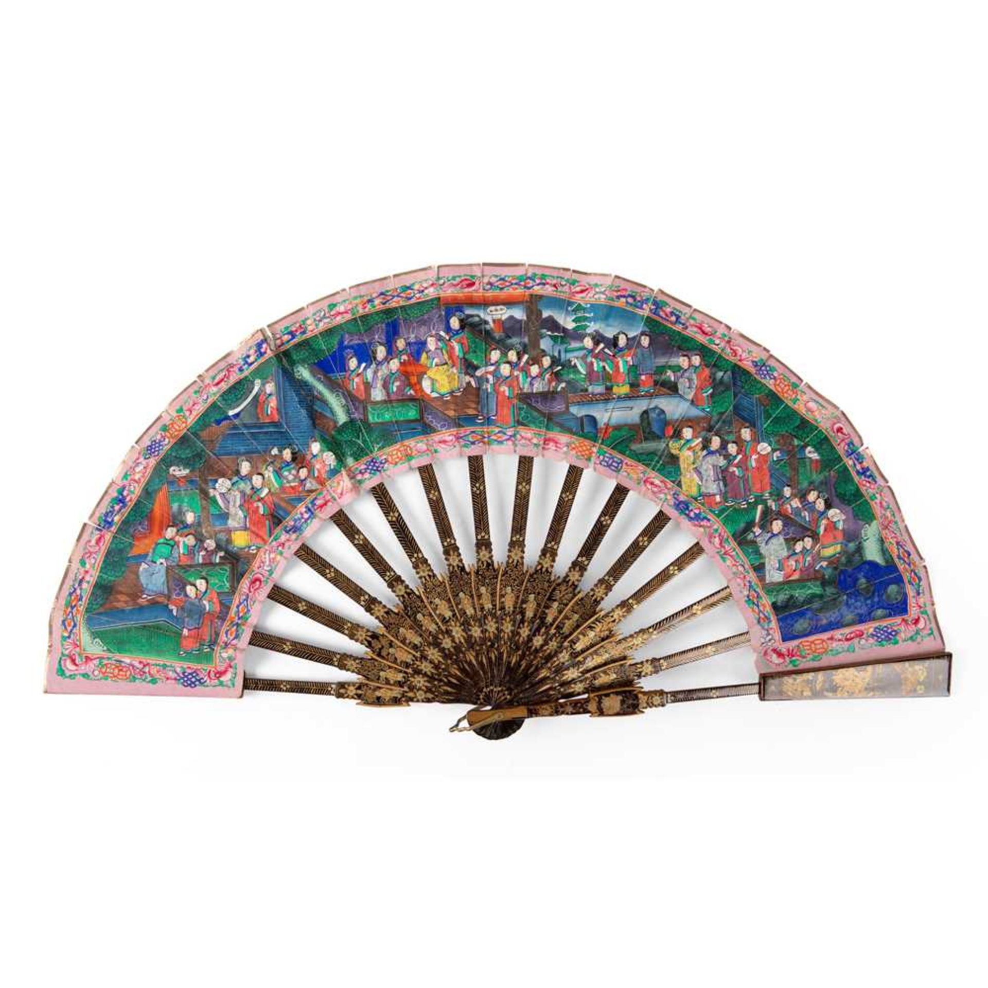 CANTON LACQUERED AND PAPER 'TELESCOPIC' FAN QING DYNASTY, MID-19TH CENTURY - Image 3 of 4