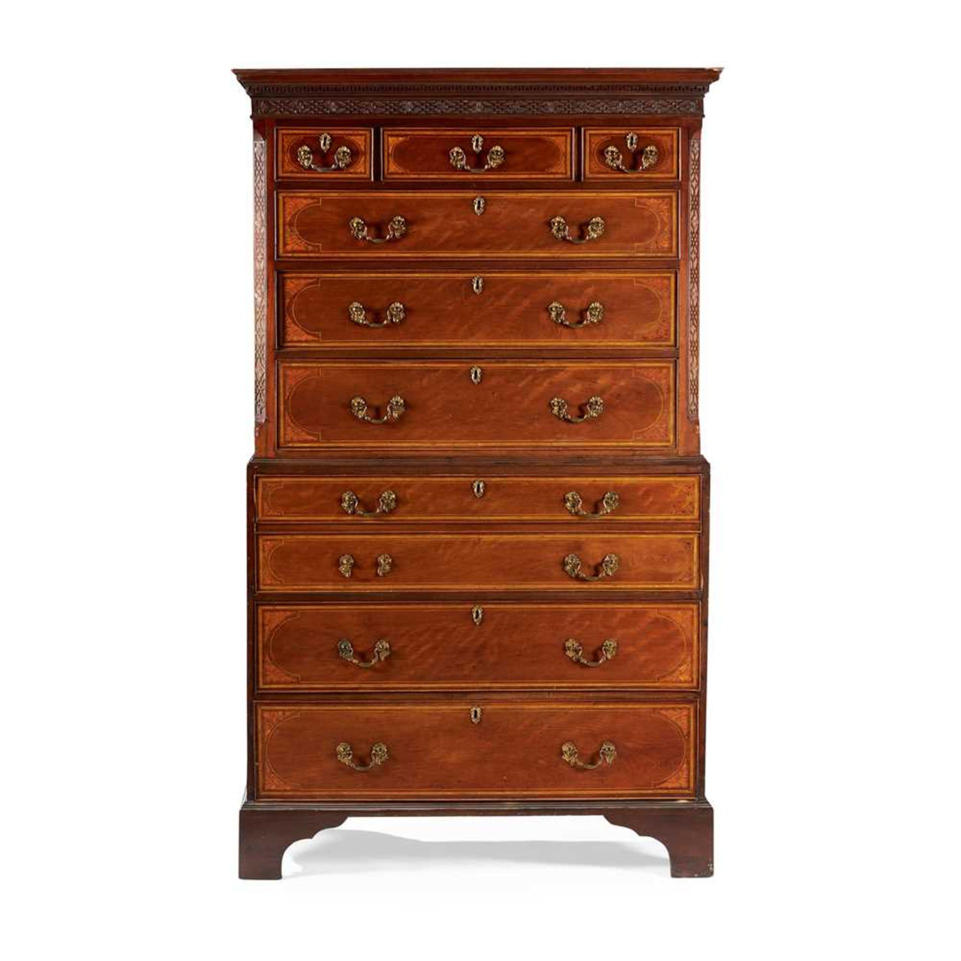 GEORGE III MAHOGANY AND INLAY SECRETAIRE CHEST-ON-CHEST 18TH CENTURY, THE INLAY 19TH CENTURY - Bild 2 aus 3