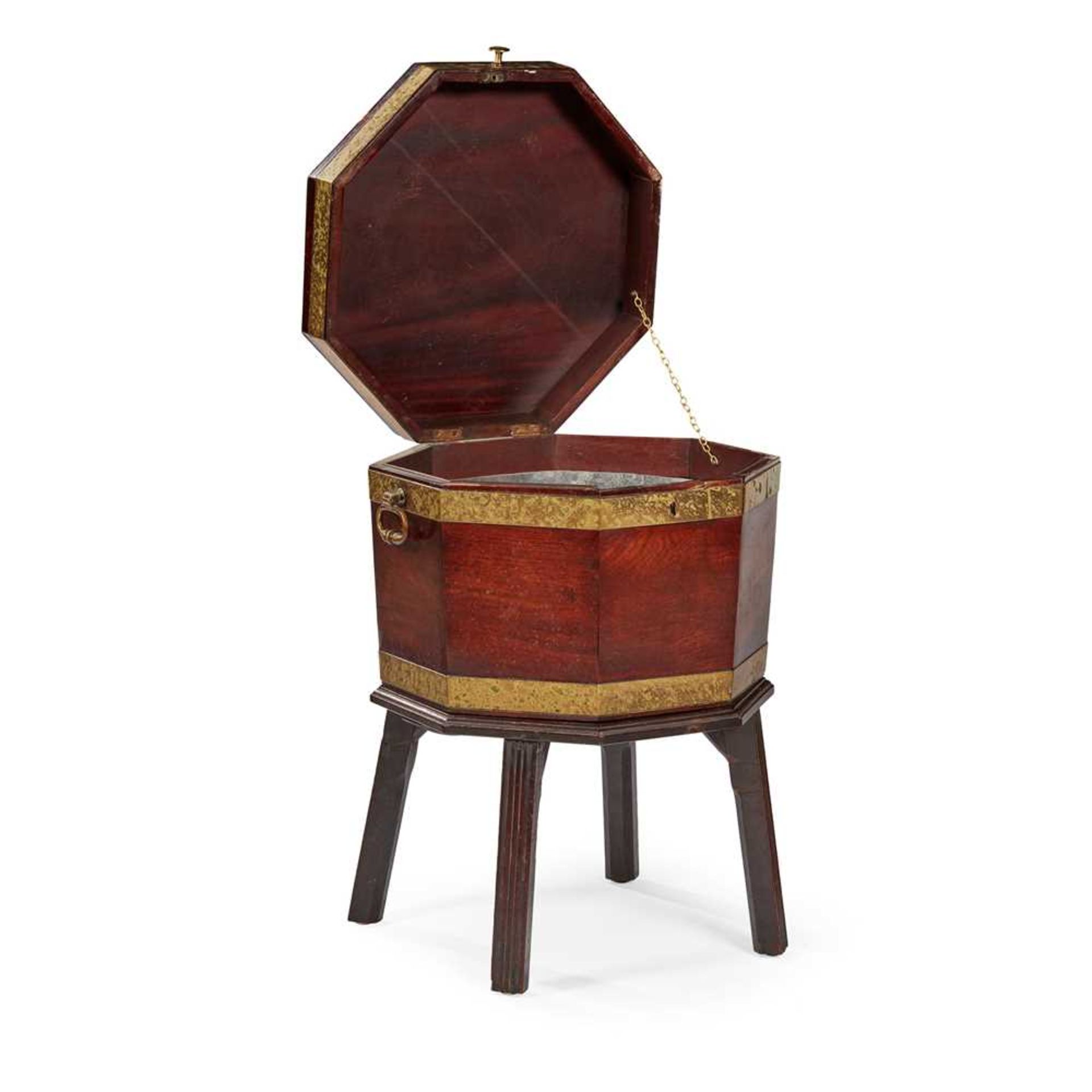 GEORGE III BRASS BANDED MAHOGANY OCTAGONAL WINE COOLER 18TH CENTURY - Image 2 of 2