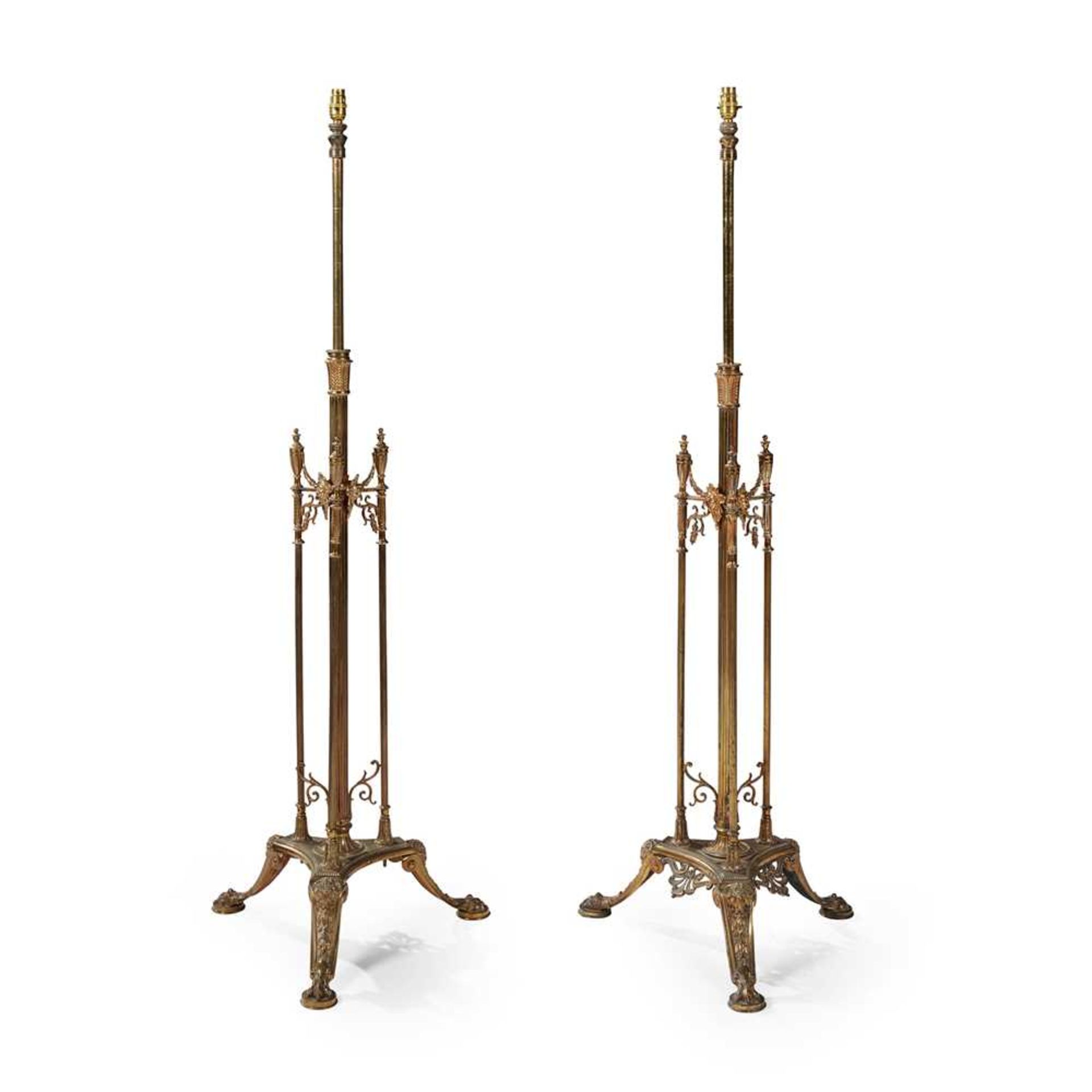 PAIR OF TELESCOPIC BRASS STANDARD LAMPS LATE 19TH CENTURY