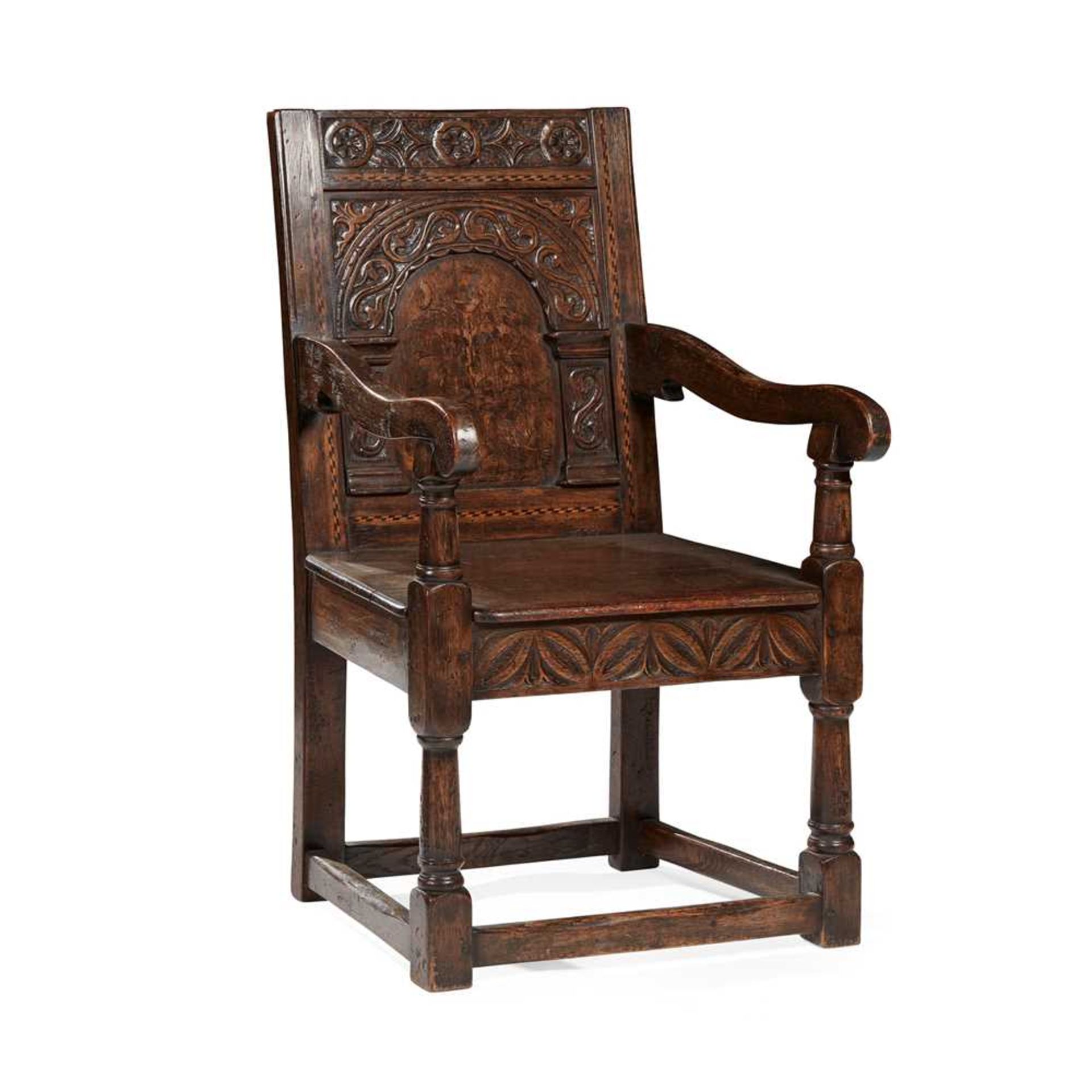 CHARLES II OAK AND MARQUETRY ARMCHAIR 17TH CENTURY - Image 2 of 2