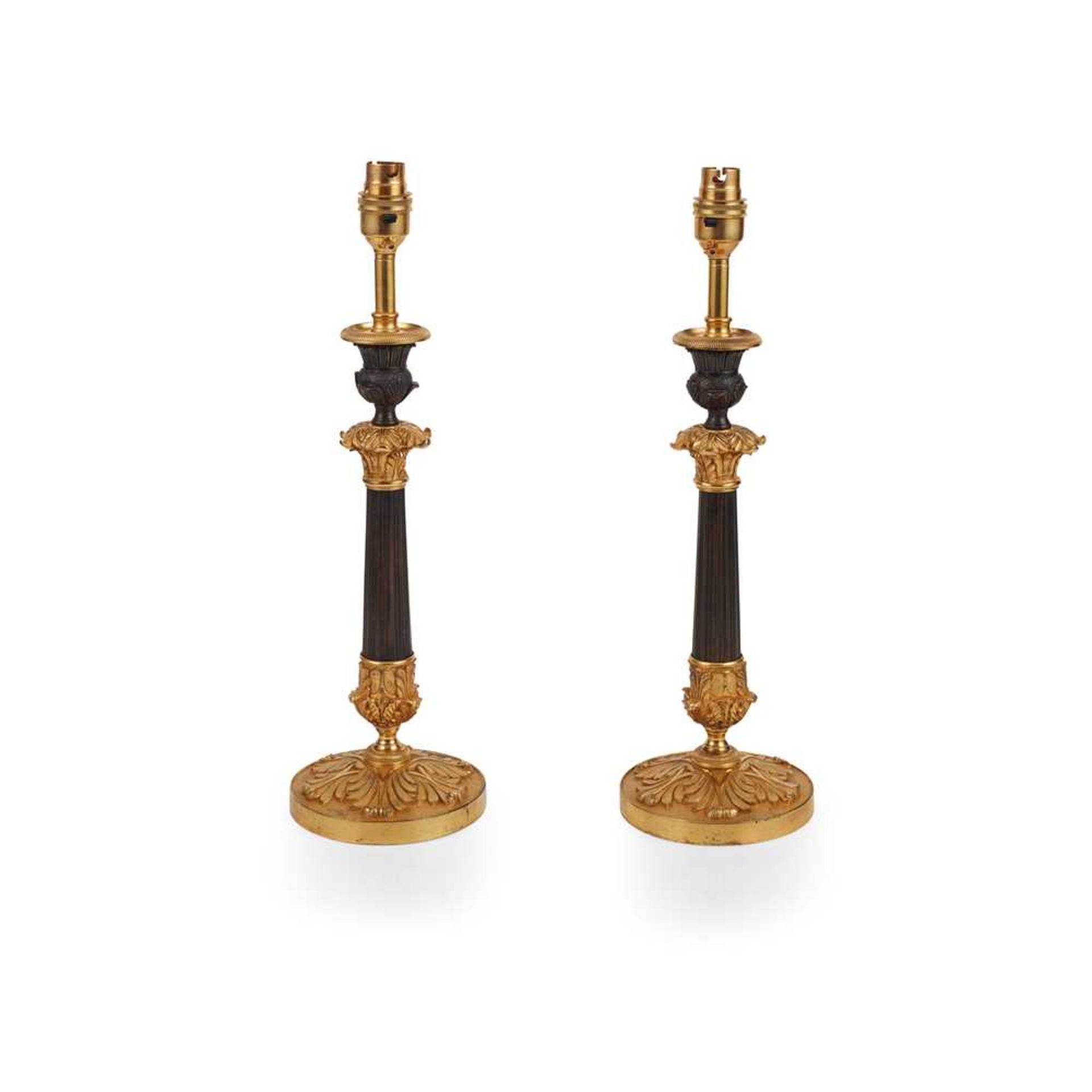 PAIR OF REGENCY PATINATED AND GILT BRONZE LAMPS EARLY 19TH CENTURY - Image 2 of 2