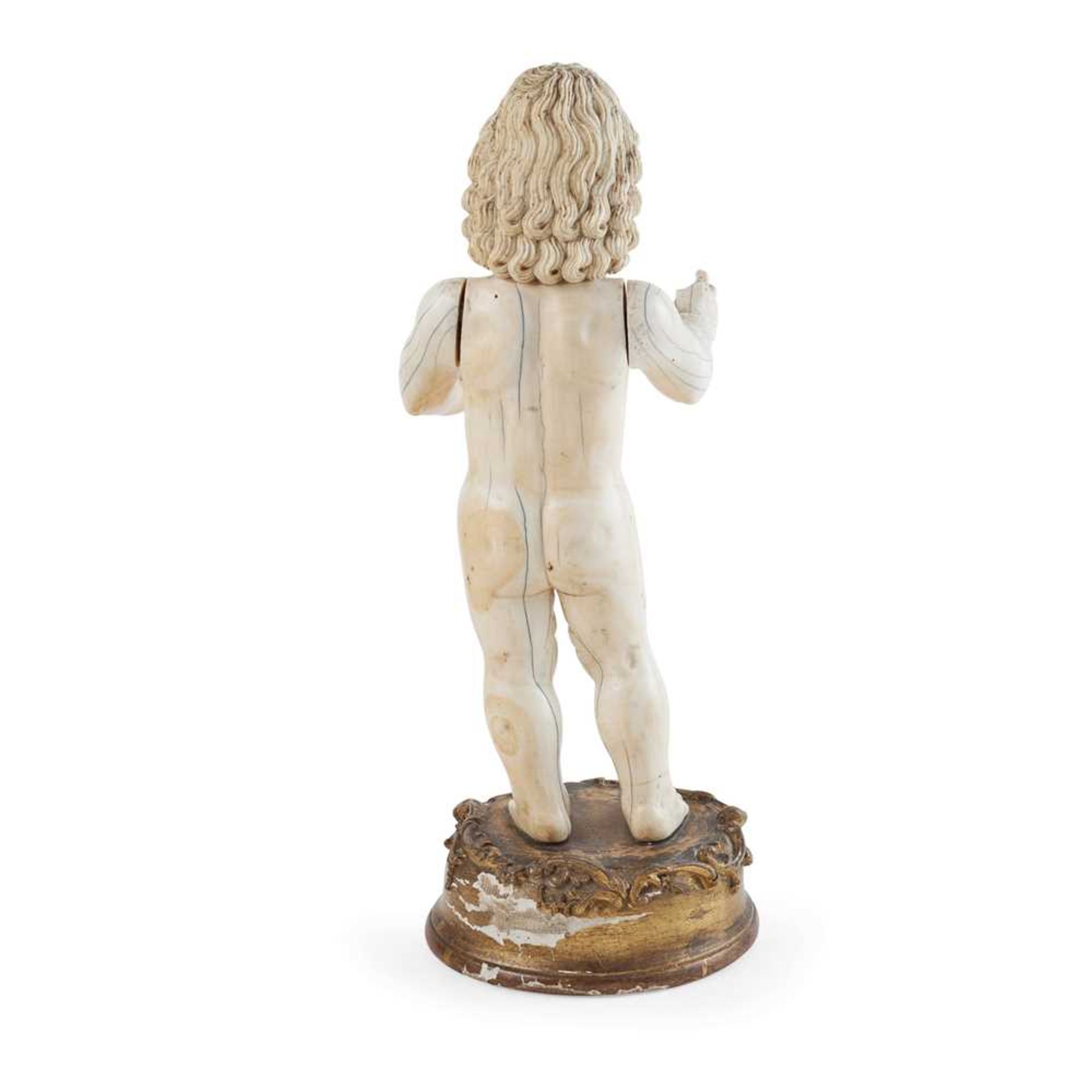 LARGE INDO-PORTUGUESE CARVED IVORY FIGURE OF THE INFANT CHRIST AS SALVATOR MUNDI, THE SAVIOUR OF THE - Image 3 of 7