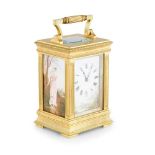 FRENCH PORCELAIN AND GILT BRASS CARRIAGE CLOCK LATE 19TH CENTURY