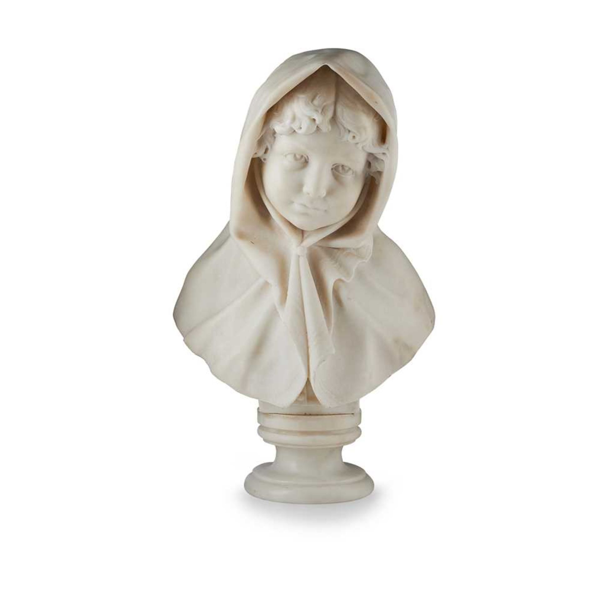 WHITE MARBLE BUST OF A CLOAKED GIRL 19TH CENTURY
