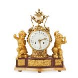 FRENCH GILT BRONZE AND ROUGE MARBLE FIGURAL MANTEL CLOCK 19TH CENTURY